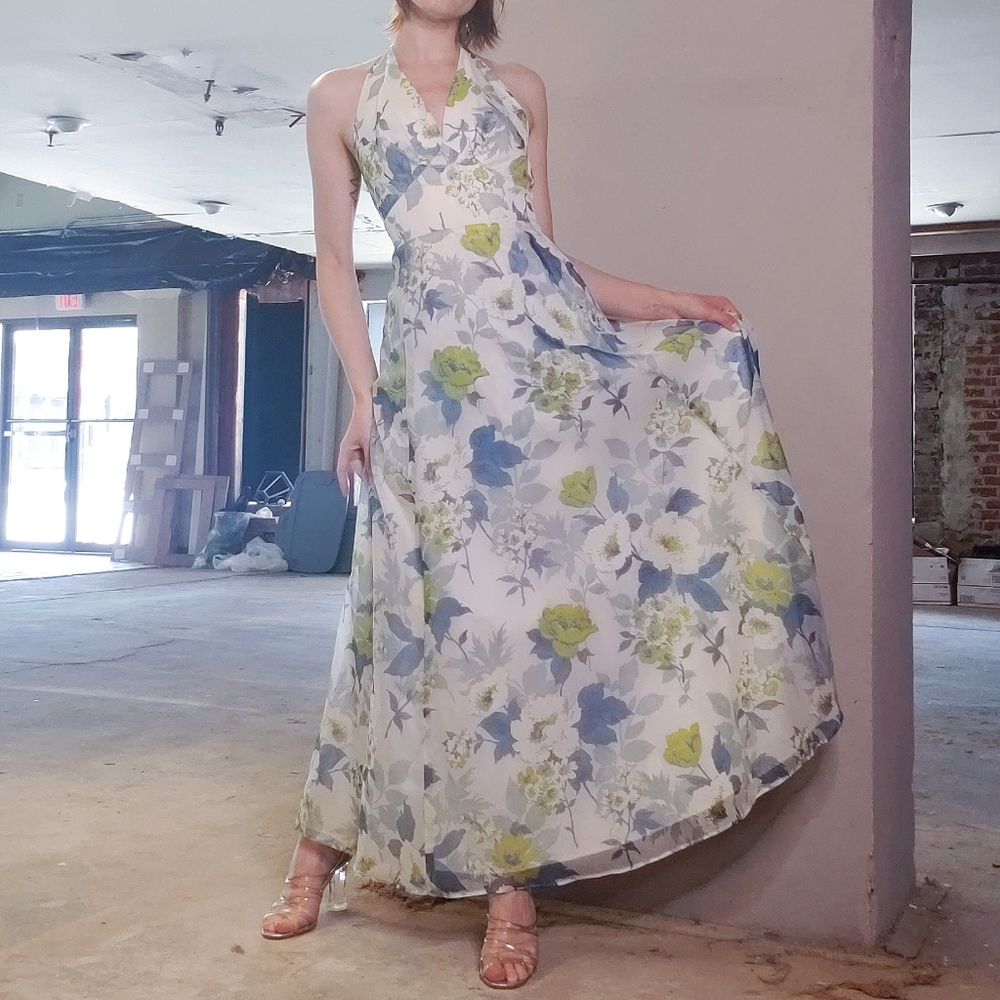 Vintage Floral Halter Gown